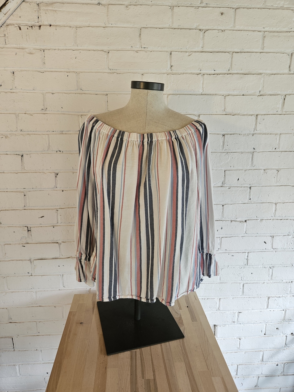 True Craft Off-Shoulder Striped Boho Cotton Blend Blouse XL